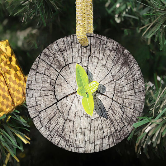 Tree of Life Christmas Tree Ornaments,Dried Earth with Green Sapling Hope Nature Home,Christmas Decorative for Xmas Tree Decor Holiday Party Wedding Decoration,Brown Green 2.9 Inch